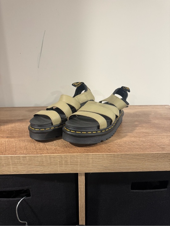 Dr. Martens Shoes - Dr. Martens Olive Green Leather Platform Sandals